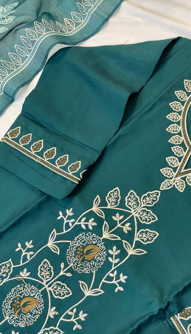 Teal Green Embroidered Kurta Set with Dupatta | Festive Ethnic Wear for Women|SC12_1