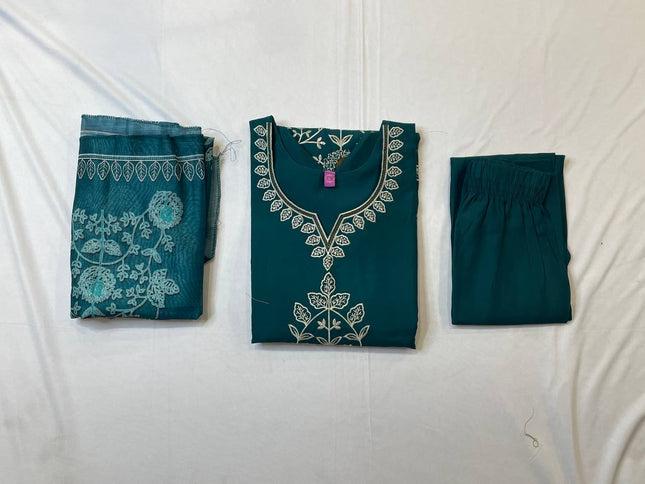 Teal Green Embroidered Kurta Set with Dupatta | Festive Ethnic Wear for Women|SC12_1