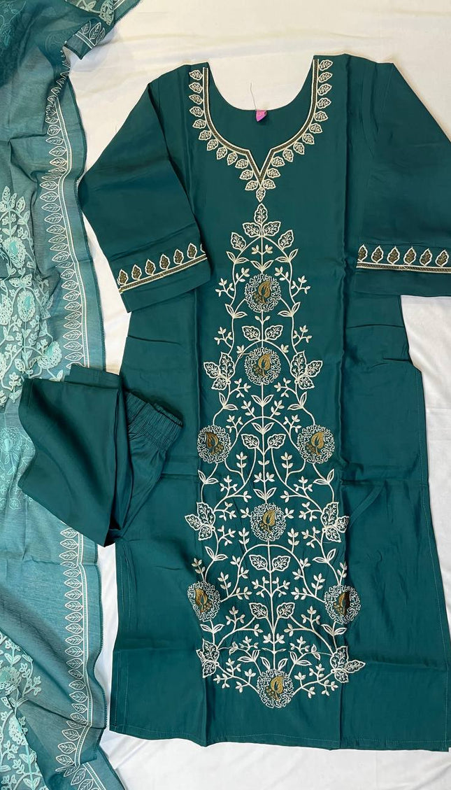 Teal Green Embroidered Kurta Set with Dupatta | Festive Ethnic Wear for Women|SC12_1