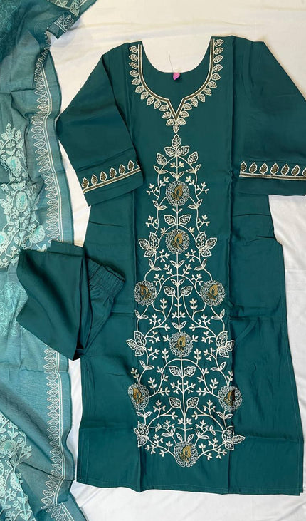 Teal Green Embroidered Kurta Set with Dupatta | Festive Ethnic Wear for Women|SC12_1