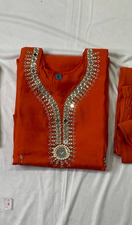 Orange Embroidered Kurta Set with Kalamkari Dupatta |SC13