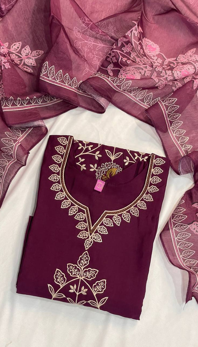 Marron Embroidered Kurta Set with Dupatta | Festive Ethnic Wear for Women|SC12_2