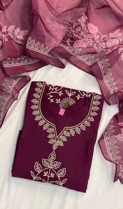 Marron Embroidered Kurta Set with Dupatta | Festive Ethnic Wear for Women|SC12_2