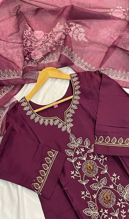 Marron Embroidered Kurta Set with Dupatta | Festive Ethnic Wear for Women|SC12_2