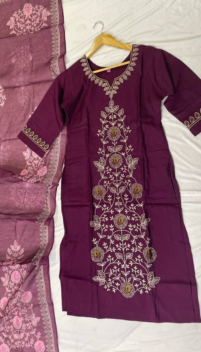 Marron Embroidered Kurta Set with Dupatta | Festive Ethnic Wear for Women|SC12_2