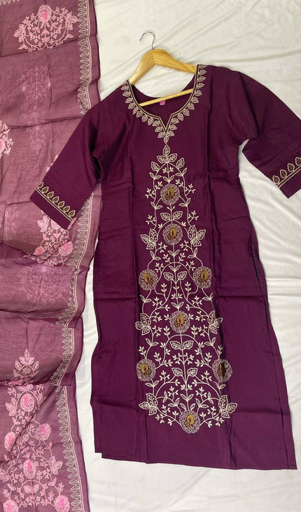 Marron Embroidered Kurta Set with Dupatta | Festive Ethnic Wear for Women|SC12_2