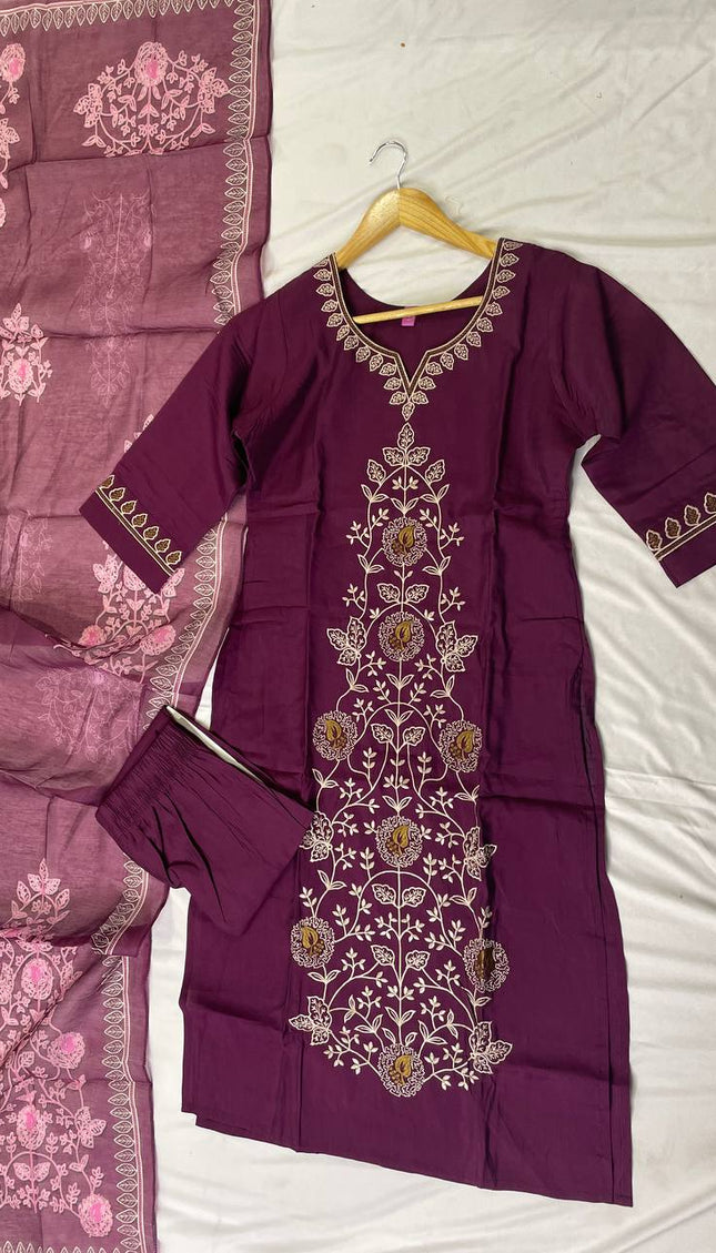 Marron Embroidered Kurta Set with Dupatta | Festive Ethnic Wear for Women|SC12_2