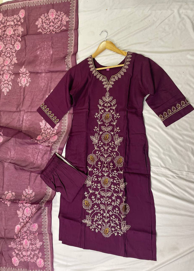 Marron Embroidered Kurta Set with Dupatta | Festive Ethnic Wear for Women|SC12_2