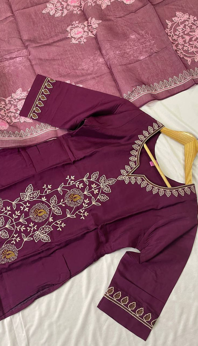 Marron Embroidered Kurta Set with Dupatta | Festive Ethnic Wear for Women|SC12_2