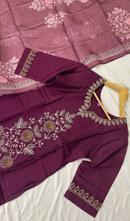Marron Embroidered Kurta Set with Dupatta | Festive Ethnic Wear for Women|SC12_2