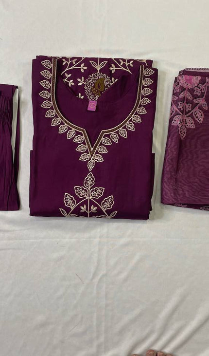 Marron Embroidered Kurta Set with Dupatta | Festive Ethnic Wear for Women|SC12_2
