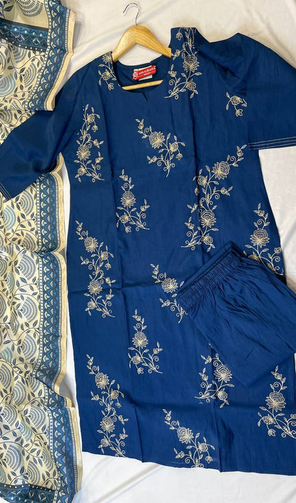 Blue All-Over Floral Embroidered Kurta Set with Printed Dupatta |SC17_1