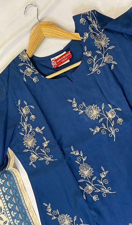Blue All-Over Floral Embroidered Kurta Set with Printed Dupatta |SC17_1