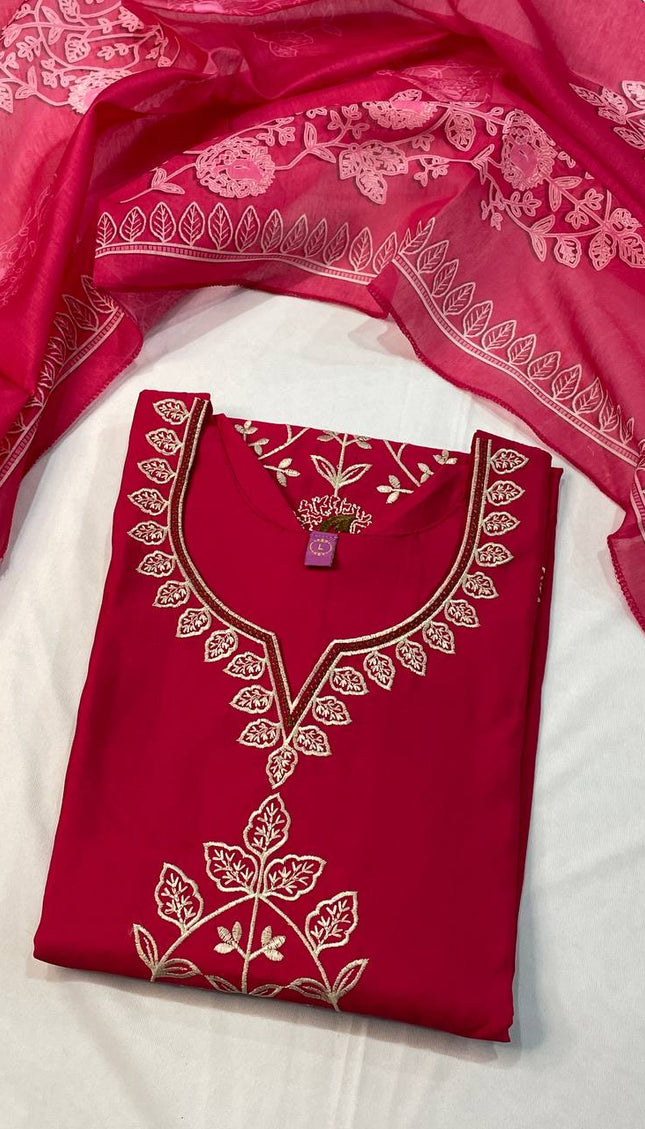 Magenta Pink Embroidered Kurta Set with Floral Dupatta |SC12_3