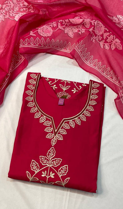 Magenta Pink Embroidered Kurta Set with Floral Dupatta |SC12_3