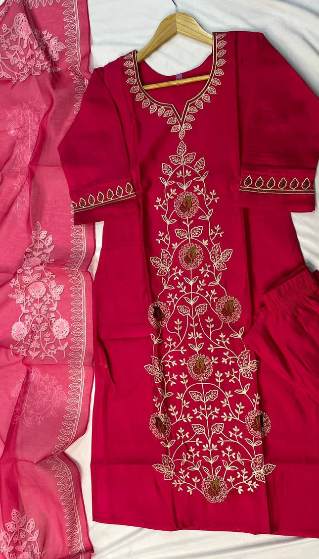 Magenta Pink Embroidered Kurta Set with Floral Dupatta |SC12_3