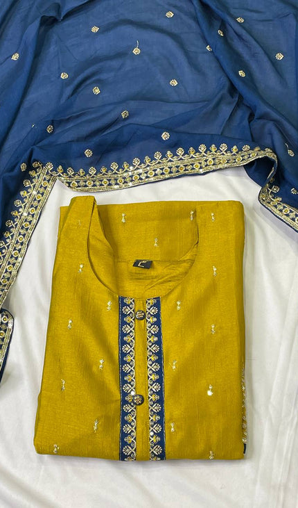 Mustard Yellow georgette Straight with Zori Work Panel|SC1_2