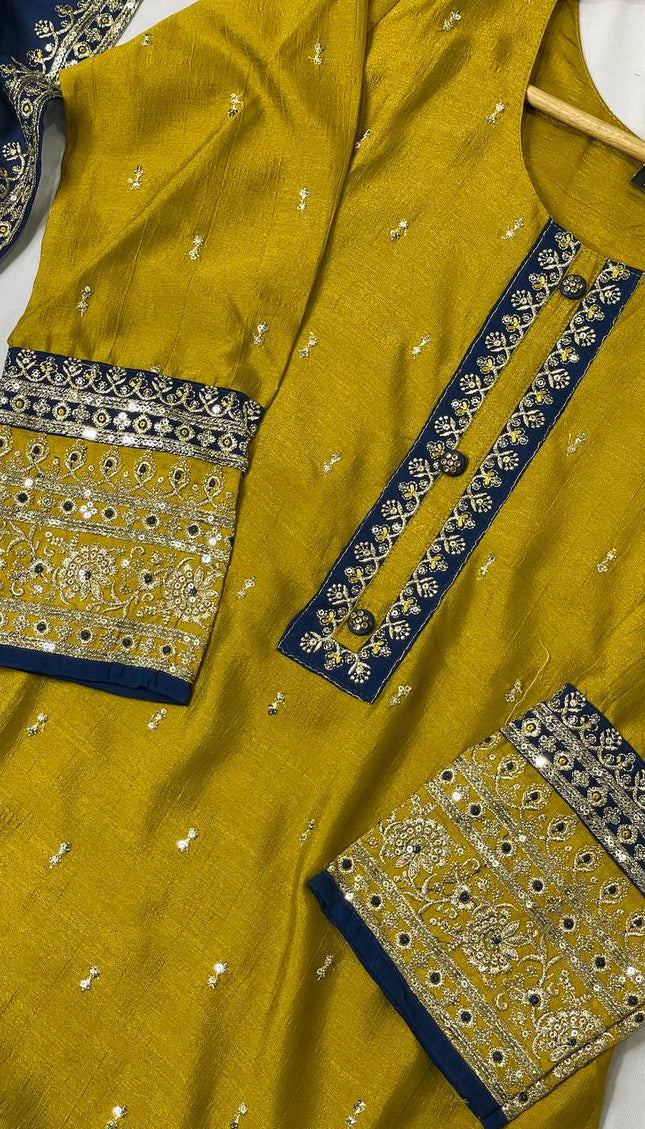 Mustard Yellow georgette Straight with Zori Work Panel|SC1_2