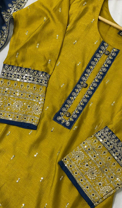 Mustard Yellow georgette Straight with Zori Work Panel|SC1_2