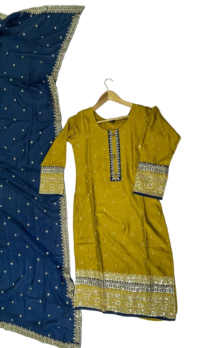 Mustard Yellow georgette Straight with Zori Work Panel|SC1_2
