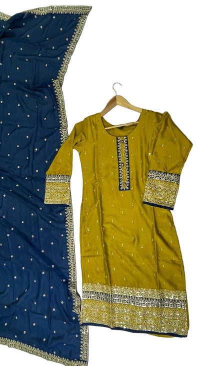 Mustard Yellow georgette Straight with Zori Work Panel|SC1_2