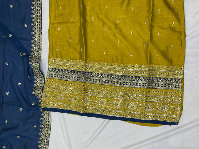 Mustard Yellow georgette Straight with Zori Work Panel|SC1_2