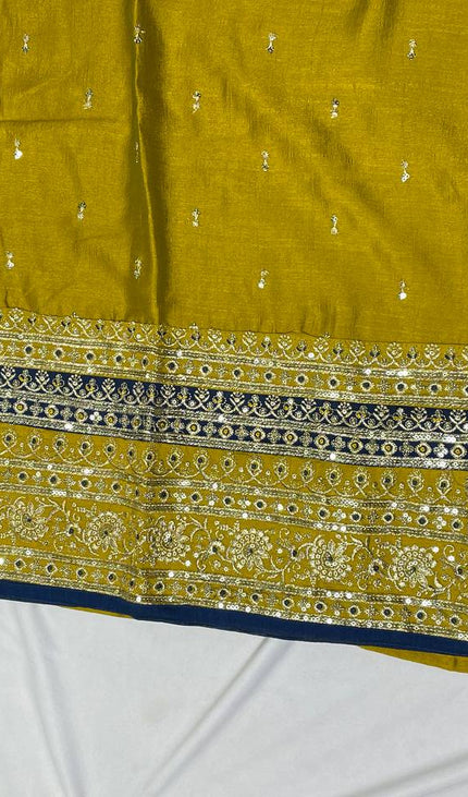 Mustard Yellow georgette Straight with Zori Work Panel|SC1_2