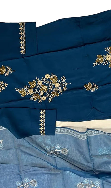 Navy Blue Gold Thread Floral Bouquet Embroidered Kurta Set with Jacquard Dupatta |SC16_2