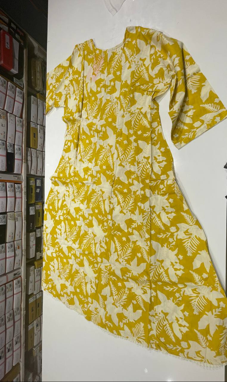 Yellow Cotton Printed Salwar Suit with Dupatta| AS-00172