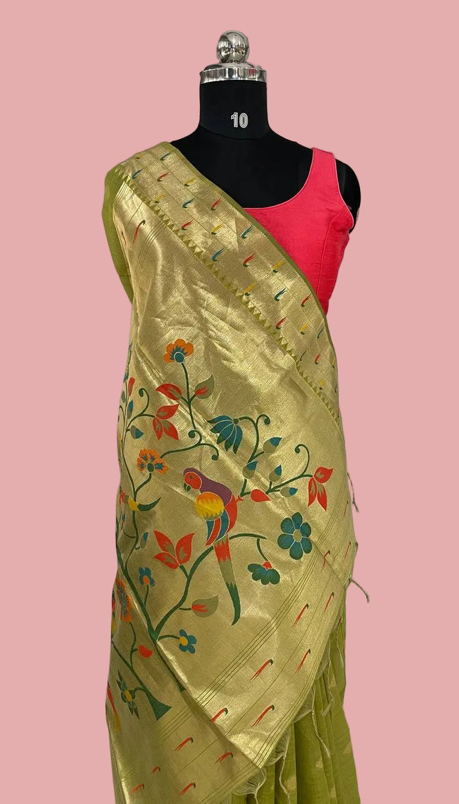 Green Silk Saree with Paithani Pallu|CS6_1