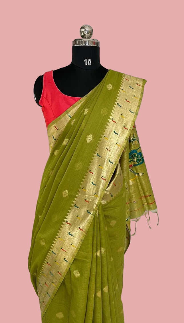 Green Silk Saree with Paithani Pallu|CS6_1