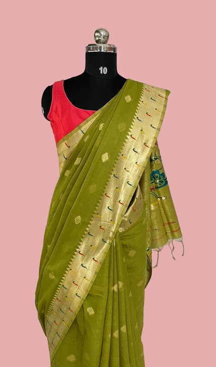 Green Silk Saree with Paithani Pallu|CS6_1