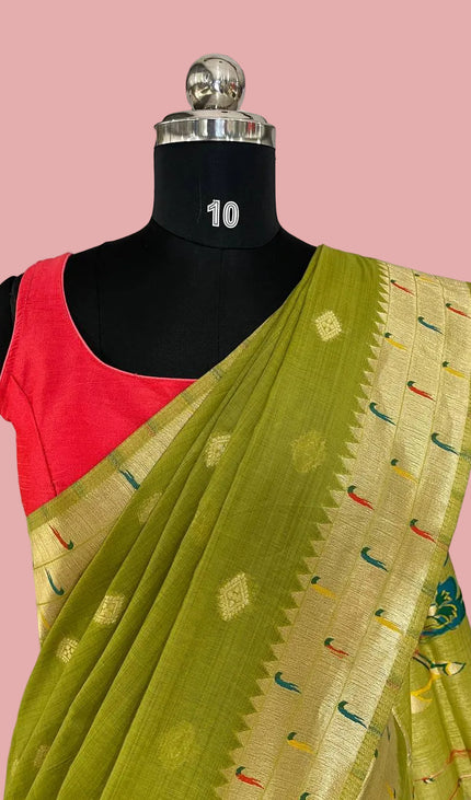 Green Silk Saree with Paithani Pallu|CS6_1