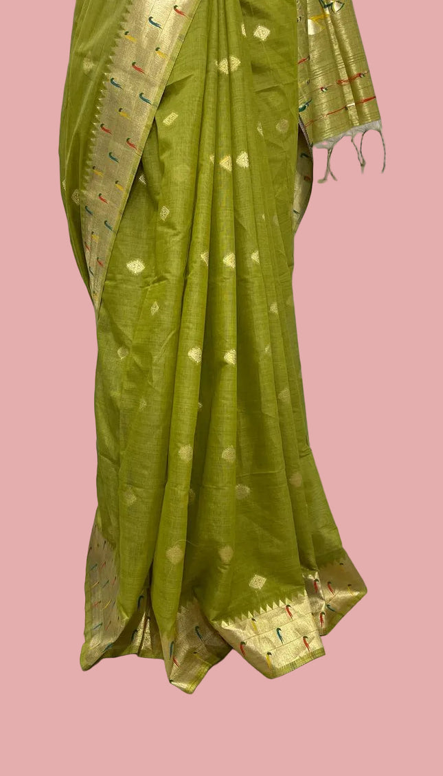 Green Silk Saree with Paithani Pallu|CS6_1