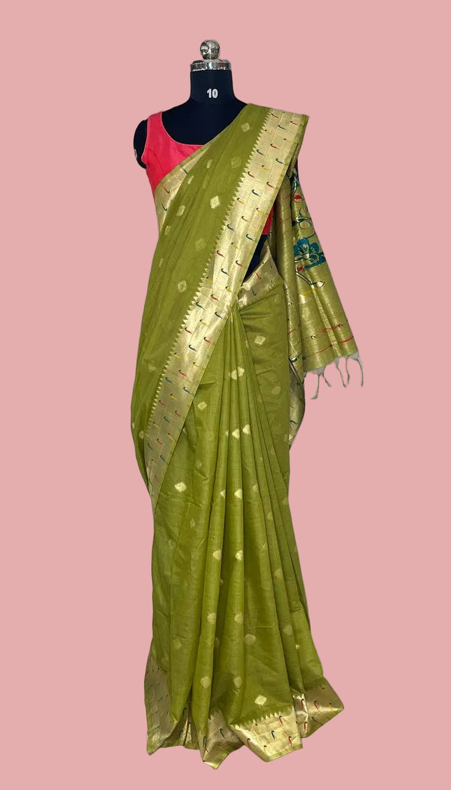 Green Silk Saree with Paithani Pallu|CS6_1