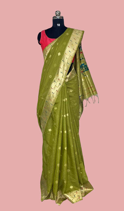 Green Silk Saree with Paithani Pallu|CS6_1