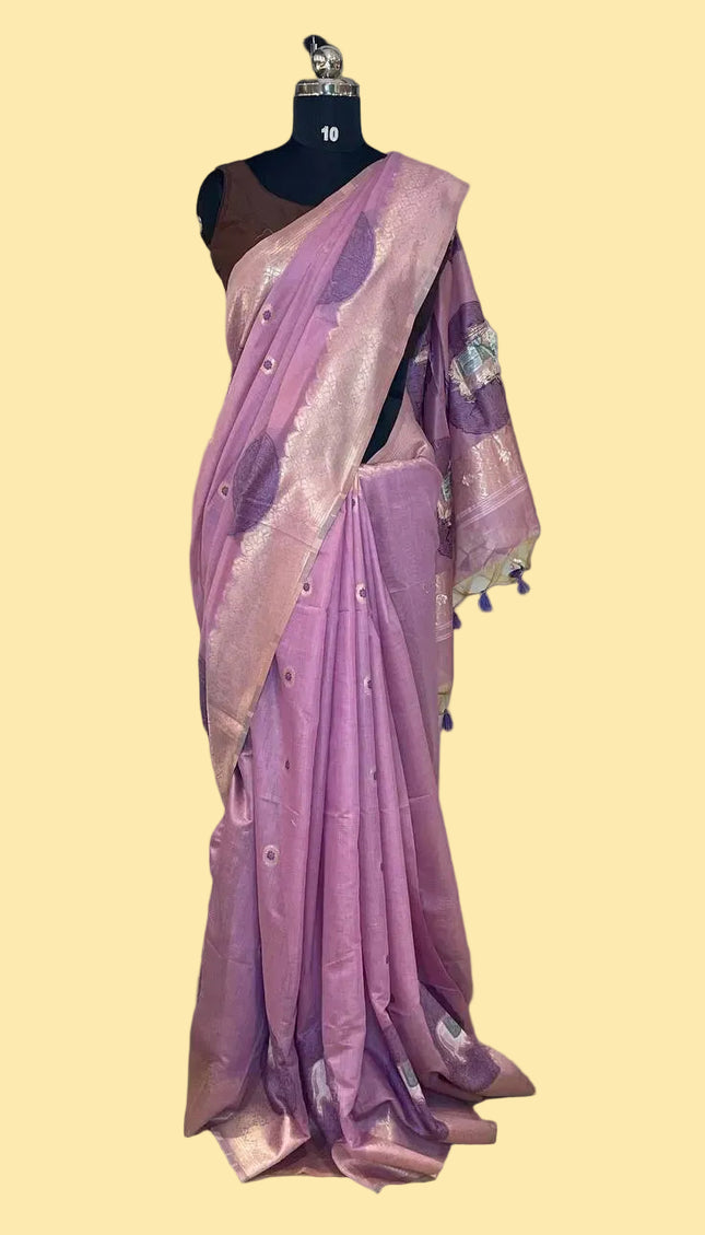 Lavender Purple Tissue Silk Saree with Silver Zari Border  |CS7_2
