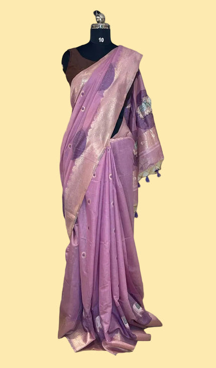 Lavender Purple Tissue Silk Saree with Silver Zari Border  |CS7_2