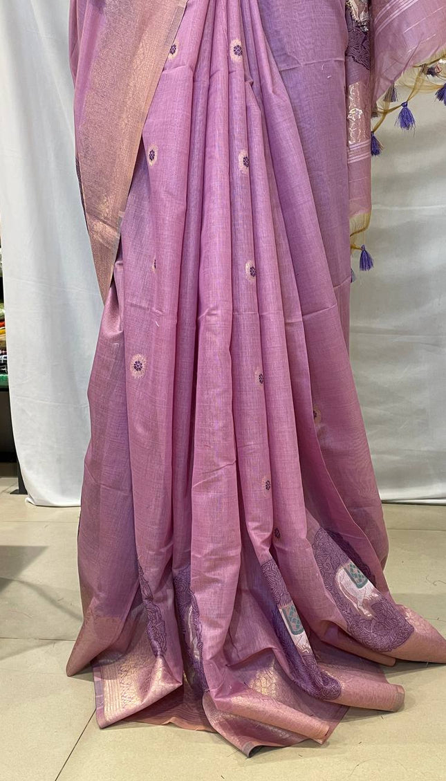 Lavender Purple Tissue Silk Saree with Silver Zari Border  |CS7_2