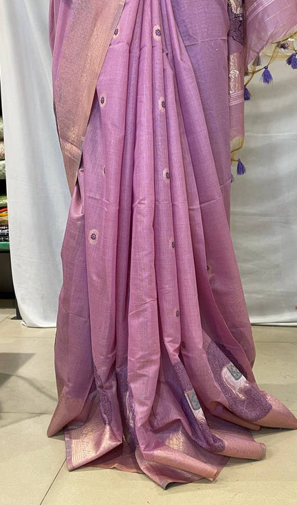Lavender Purple Tissue Silk Saree with Silver Zari Border  |CS7_2