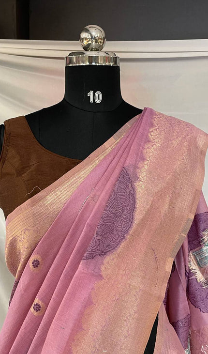 Lavender Purple Tissue Silk Saree with Silver Zari Border  |CS7_2