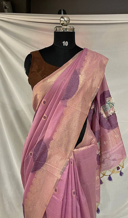 Lavender Purple Tissue Silk Saree with Silver Zari Border  |CS7_2