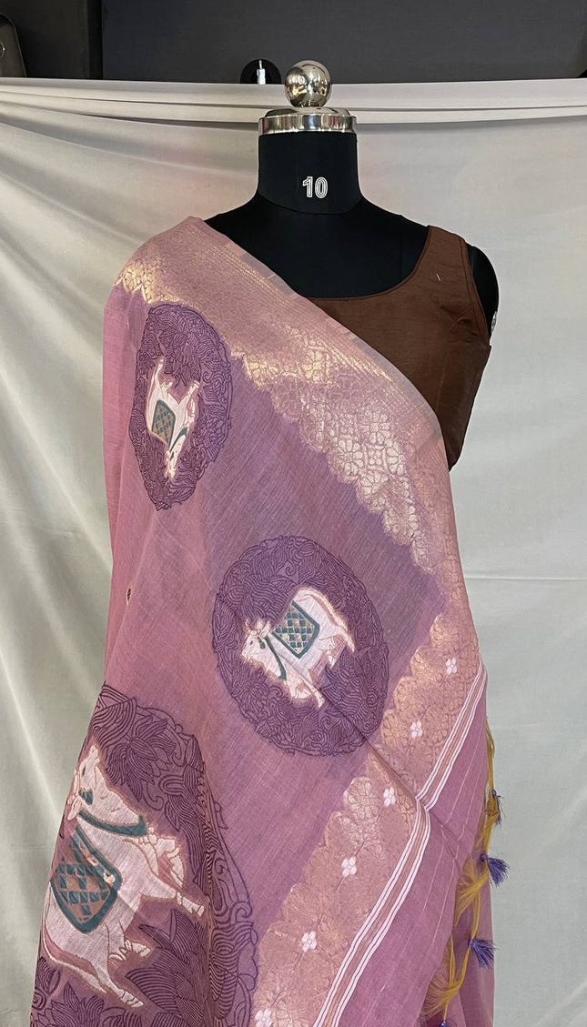 Lavender Purple Tissue Silk Saree with Silver Zari Border  |CS7_2