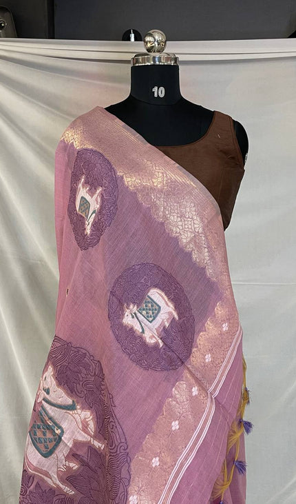 Lavender Purple Tissue Silk Saree with Silver Zari Border  |CS7_2