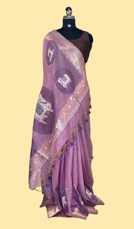Lavender Purple Tissue Silk Saree with Silver Zari Border  |CS7_2