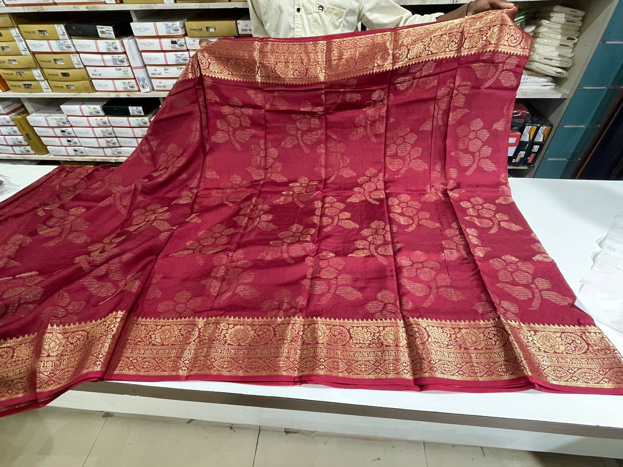 Marron Semi Silk Saree with Woven Border| AS-00245