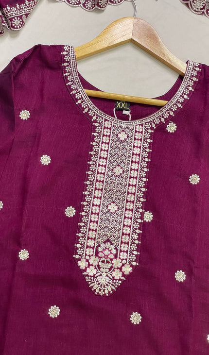 Wine Magenta Georgette Embroidered Kurta Set with Dupatta|SC19_1