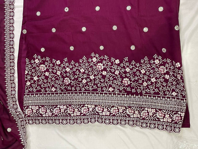 Wine Magenta Georgette Embroidered Kurta Set with Dupatta|SC19_1