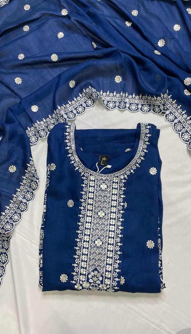 Royal Blue Georgette Embroidered Kurta Set with Dupatta|SC19_2