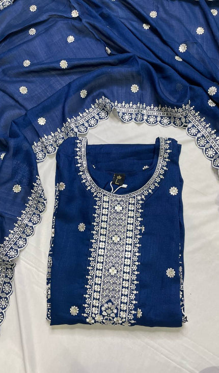 Royal Blue Georgette Embroidered Kurta Set with Dupatta|SC19_2